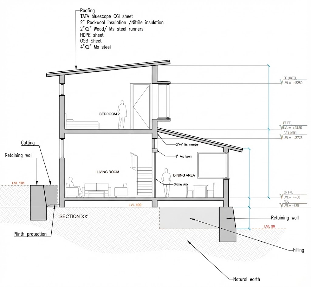 Architectural drawings of the hill residence